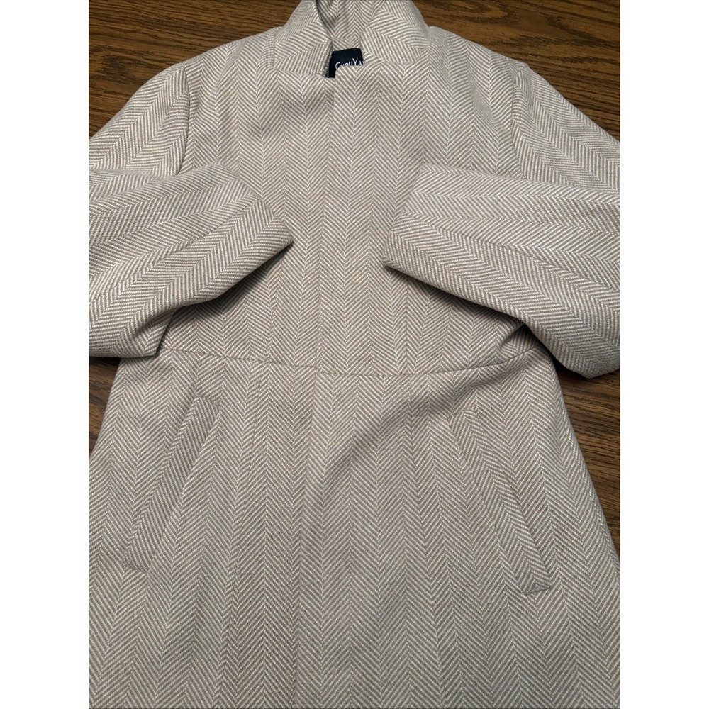 Chouyatou Blazer Jackets Womens Medium Tan Herringbone Long Sleeve Open Front - Picture 14 of 14